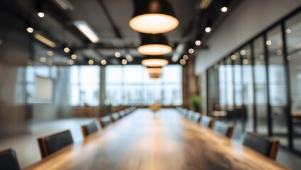 Blurred interior shot of a modern conference room