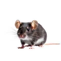 Close-up of a cute mouse with big eyes and whiskers isolated on a white transparent background