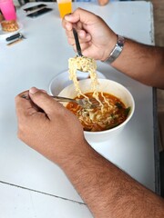 Delicious Spicy Instant Noodles in Bowl