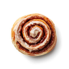 Fototapeta premium Top View of a Glazed Cinnamon Roll on White Background