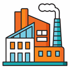 Obraz premium Modern factory building with smokestack and smoke illustration
