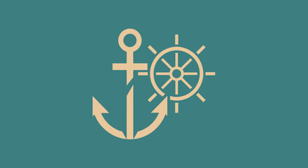 Classic maritime icons of an anchor and ships helm.