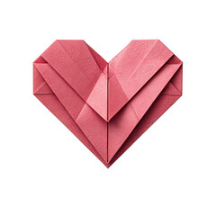 Origami heart with symmetrical folds and subtle paper grain, centered and neat, isolated on transparent background.
