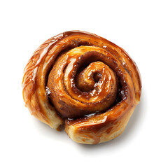 Fototapeta premium Golden Cinnamon Roll with Glaze Isolated on White Background