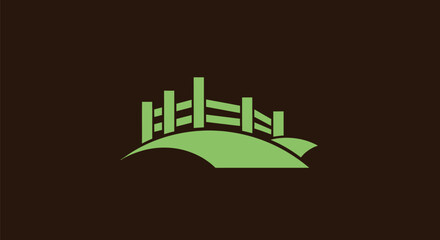 Minimalist graphic icon of a green farm fence over a hill.