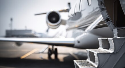 Close-up of private jet steps