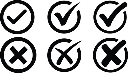 check mark icon button set. right and wrong buttons and yes or no checkmark icons , Validation and refusal icon. Vector illustration