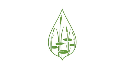 Water Droplet with Aquatic Plants Illustration.