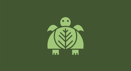 Green turtle with leaf shell nature and environment concept.