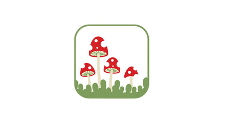 Three Red Mushrooms with White Spots Growing in Green Grass.