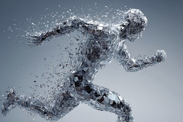 Fototapeta premium Abstract human figure dissolving into digital particles