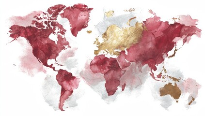 Abstract world map in burgundy and gold