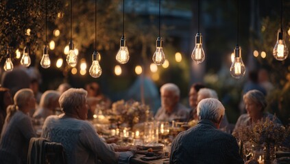 Outdoor dinner party, warm evening