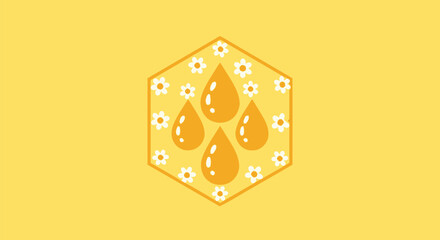 Cute Honey Drops and Floral Hexagon Illustration.