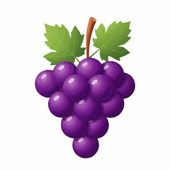 Fototapeta premium Illustration of a bunch of fresh purple grapes with green leaves and stem, isolated on a white background, perfect for healthy food and drink concepts