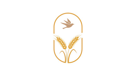 Golden Wheat Stalks and Bird in Oval Logo.