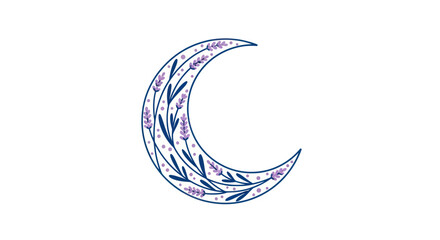 Crescent Moon Decorated with Lavender Flowers.