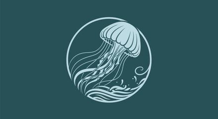 Elegant jellyfish illustration in the ocean with detailed design.