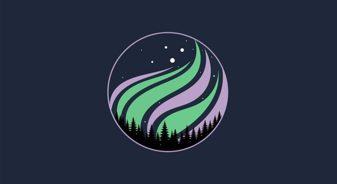 Aurora Borealis forest night sky logo design. - Powered by Adobe