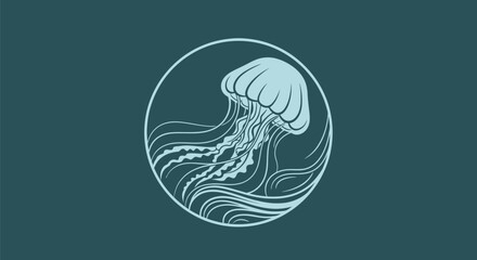 Elegant jellyfish illustration inside a circle marine life design.
