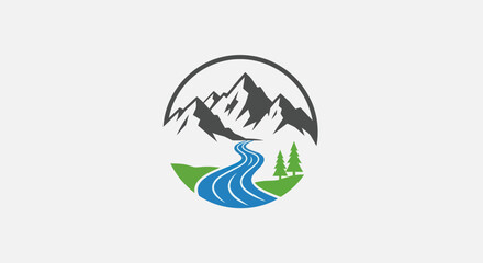 Mountain River Landscape Logo Design.