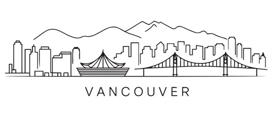 Naklejka premium Vancouver Skyline Line Art Vector Cityscape. with white background