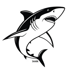 Obraz premium Stylized Black and White Great White Shark Graphic with Open Mouth animal ocean