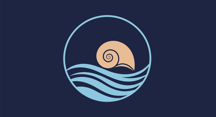 Elegant logo design of seashell and ocean waves.