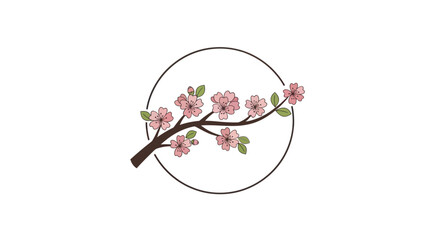 Elegant Pink Cherry Blossom Branch in Circular Frame.