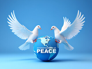 Two white doves symbolize global peace and unity with the Earth