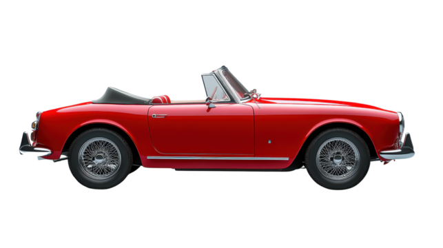 Cabriolet red car isolated on a white transparent Background