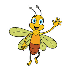 A cute cartoon firefly bee waves happily with big eyes and tiny wings, ready to light up the page. Fun and cheerful coloring page for kids and creativity!
