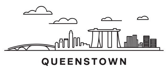 Obraz premium Queenstown Line Art Skyline Silhouette Singapores Minimalist Charm. with white background