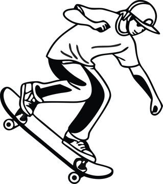 skater riding skateboard black and white clip art preview