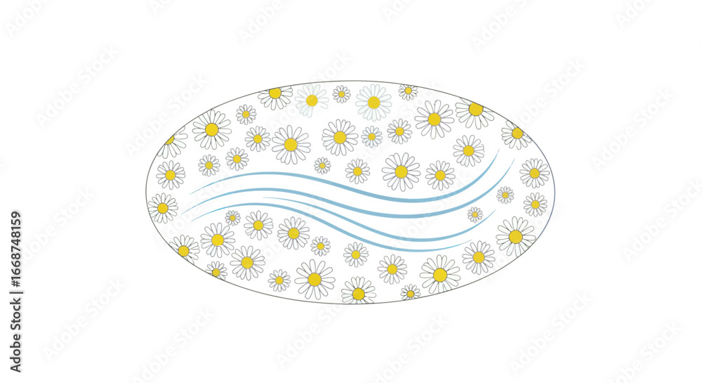 Wall mural abstract oval design with cellular pattern and wavy lines.
