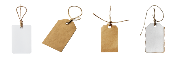 Paper labels with string attached for branding or marking products