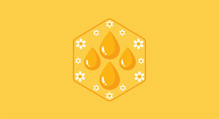 Golden Honey Drops and Flowers in Hexagonal Pattern.