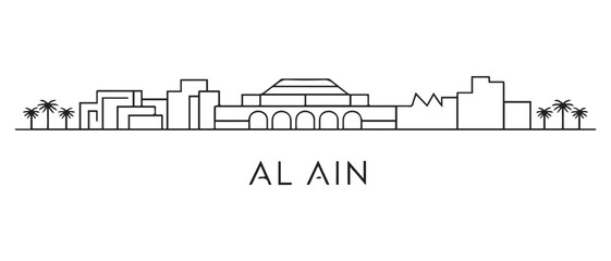 Naklejka premium Al Ain City Line Art Skyline Outline UAE Architecture Illustration. with white background