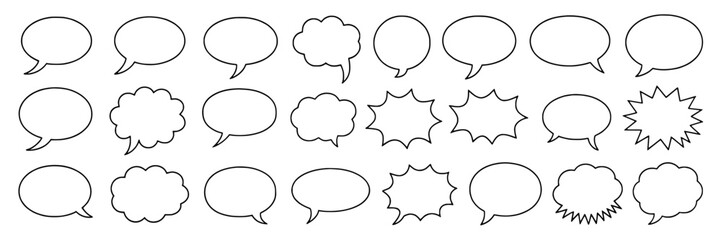 24 Black Outline Speech Bubbles: Diverse Shapes & Styles for Communication Design