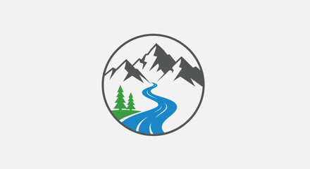 Mountain River Landscape Illustration.