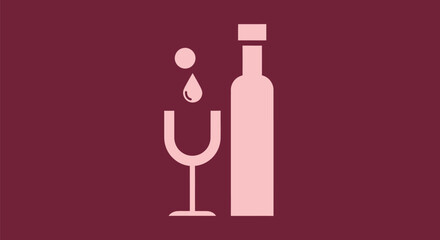 Wine Bottle and Glass Illustration with Wine Drop.