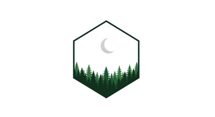 Stylized Forest at Night in Hexagon Frame.