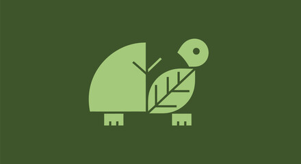 Stylized green turtle with leaf shell symbolizing nature and growth.