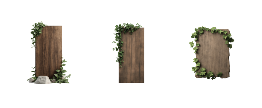 Rustic wooden panels with climbing ivy for nature themed designs