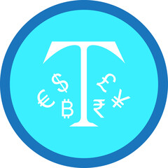 Plastic Credit Token with Currency Symbols Icon. Vector concept for global environmental finance and tradable plastic credits. Crypto token for sustainability.