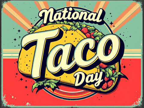 Celebrate national taco day with a retro vintage style poster design for festive events
