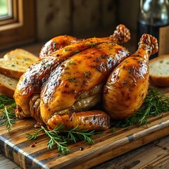 roasted turkey on a wooden table