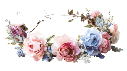 • A handcrafted flower crown as a Mother’s Day gift, isolated on white background in HD