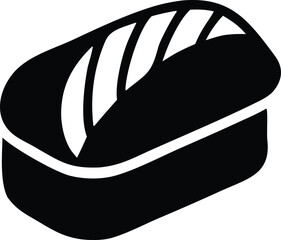 Simple black and white icon of a delicious sushi nigiri with salmon topping for food and culinary themes