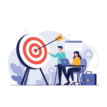 Achieving business objectives through strategic planning and teamwork illustration